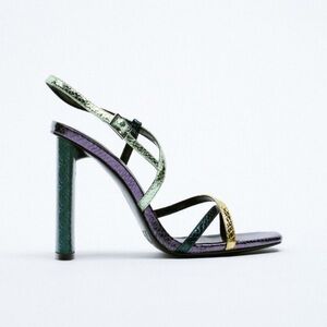 Zara Metallic Strappy Heels - Green, Purple, Gold